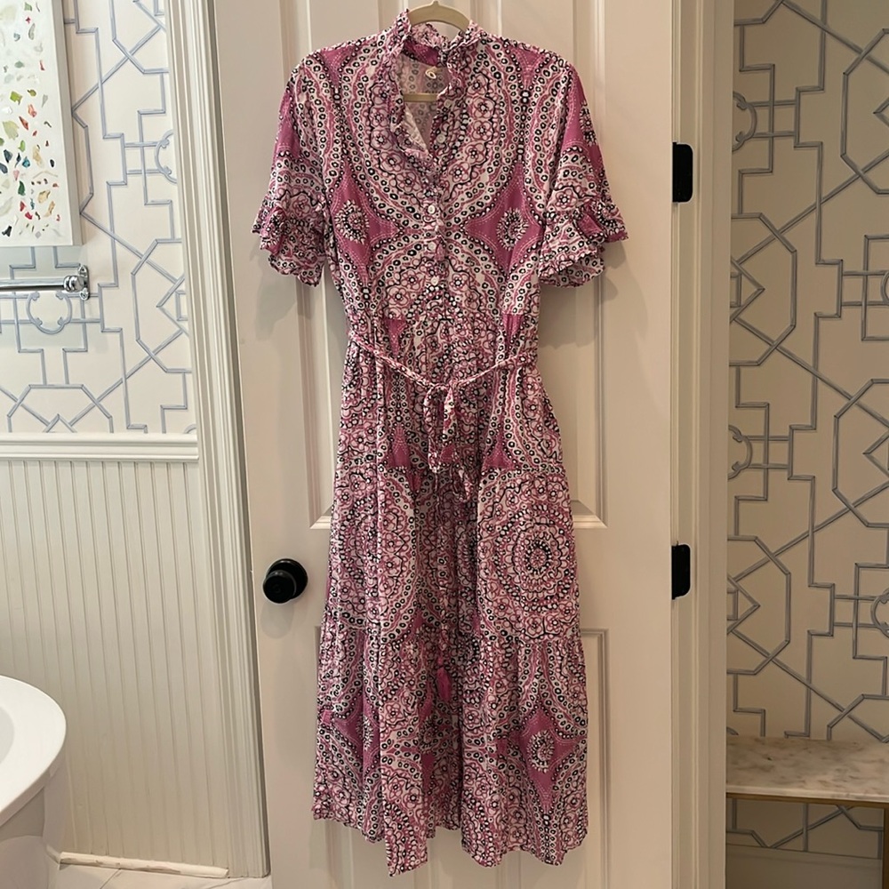 Uncle Frank Size Large purple black and white floral dress with tie